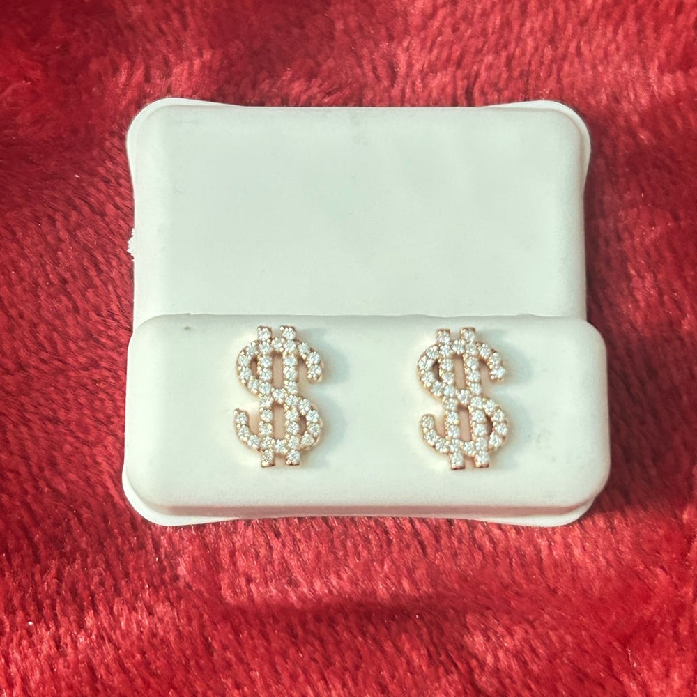 Moissanite Rose Gold Dollar Sign Earring Post